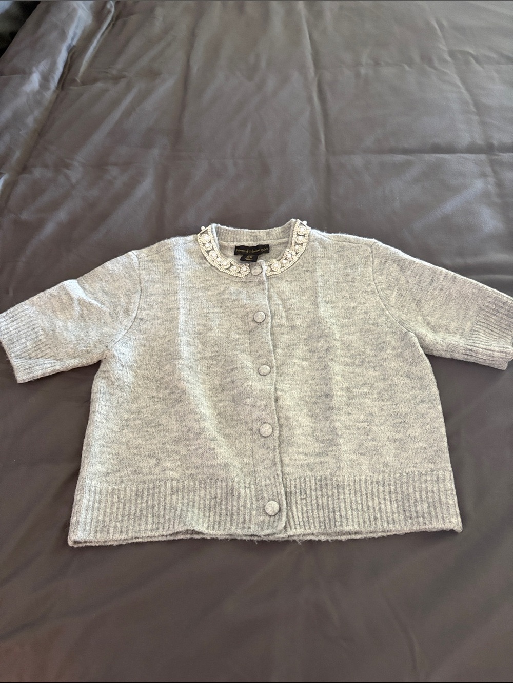 House of Harlow 1960 Gray Jeweled Collar Cardigan